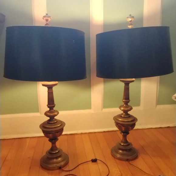 Stiffel Accents Stiffel Antique Brass Lamps With Original Shades Finials Poshmark